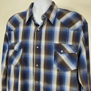 Men's GC Blue‎ Vintage Collection 2XL Blue Plaid Western Cowboy Shirt Pearl Snap